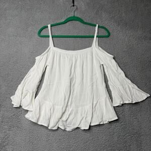 Casual Blouse Women's Medium White Cold Shoulder Long Sleeve
